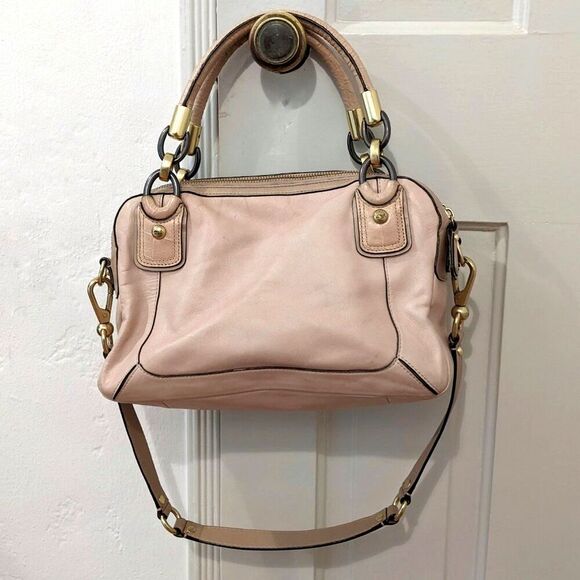 COACH "Kristin" Beige Snake Print Detail Clip Lock Detachable Strap Shoulder Bag - Picture 14 of 16